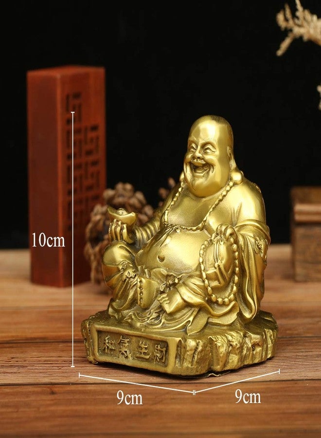 BRABUD Chinese Fengshui Brass Laughing Buddha with Ingot Wealth Figurine Lucky Statue Home Decoration ZD154 - Image 2